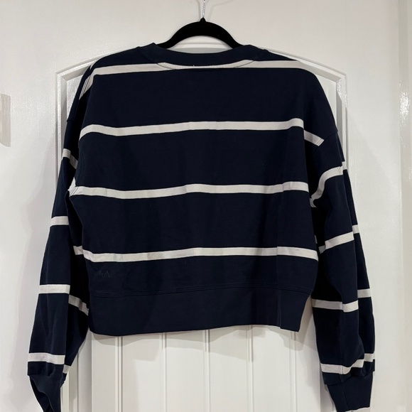 Lululemon Perfectly Oversized Cropped Crew *Stripe Boundless Stripe True Navy An - Picture 6 of 9